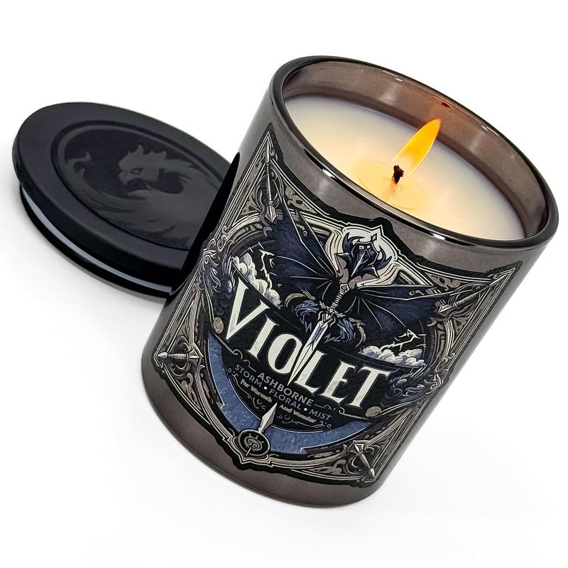 Violet - Fourth Wing Inspired 8oz Scented Candle - Storm, Florals, Mist - Natural Coconut Wax - 35 h Burn Time - Premium Foil Label