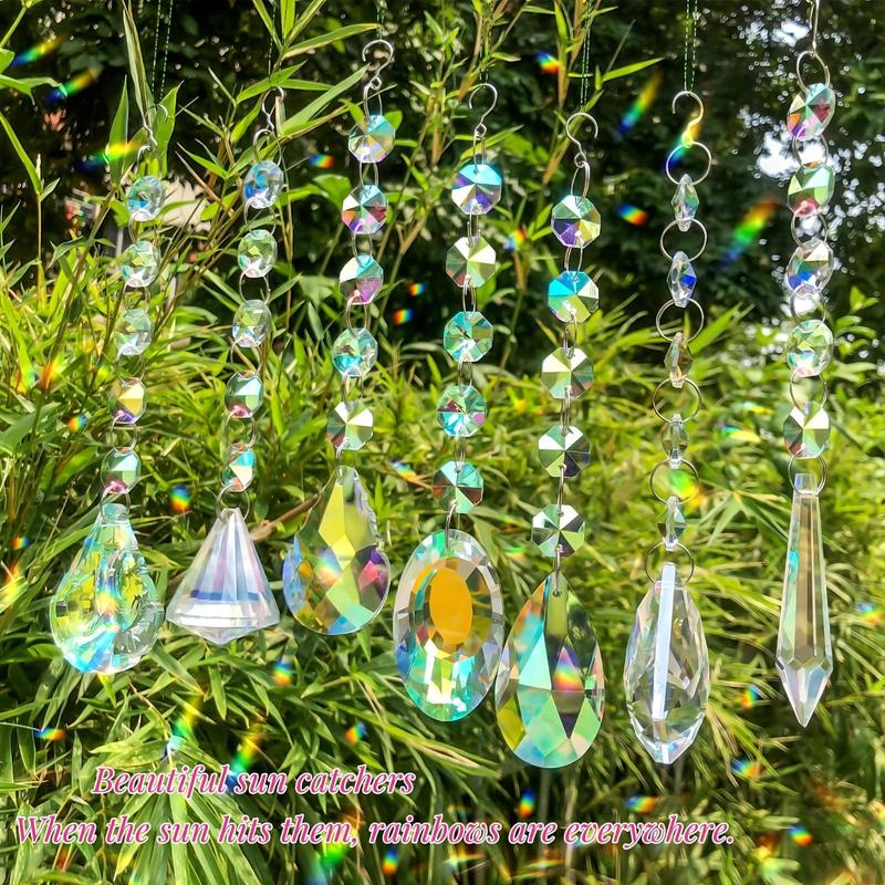 Colorful Crystal Sun Catcher, 7 Counts set Exquisite Hanging Sun Catcher, Hanging Decor for Home Garden Party Wedding Office Balcony