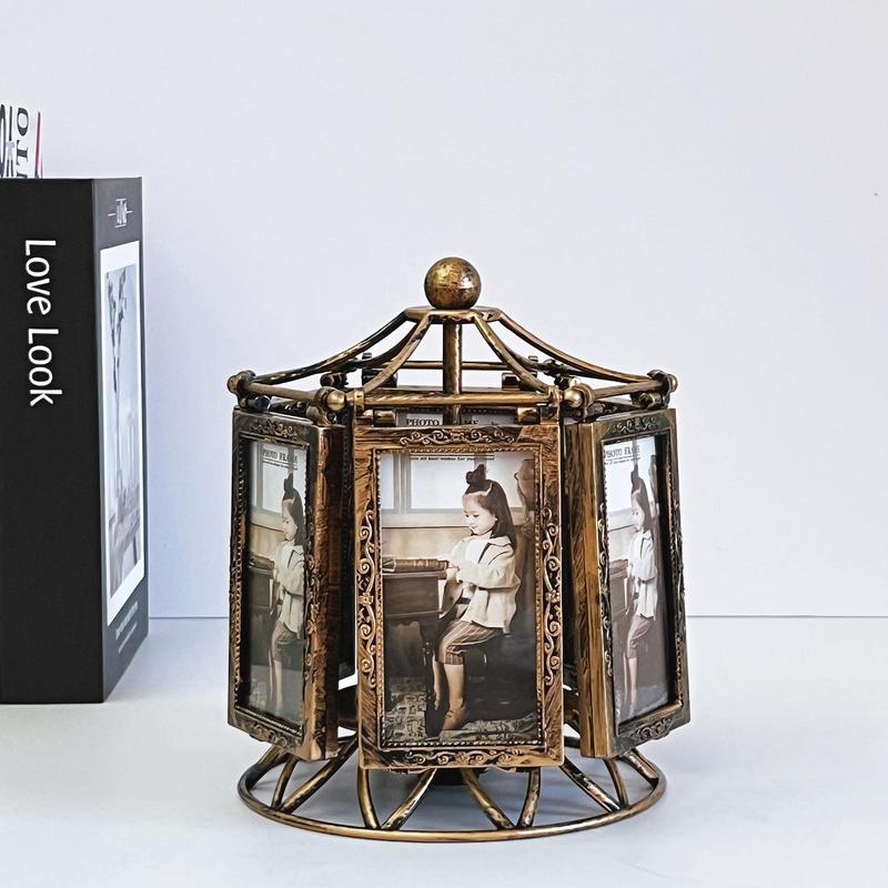 Musical Design Carousel Rotatable Photo Frame, Vintage Photo Frame Stand, Desktop Decorative Photo Frame, Home Decor for Living Room Bedroom