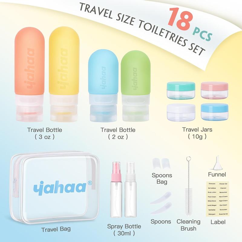 Yahaa 17 in 1 Small Travel Bottles Sets with Storage Bag, Lightweight Skincare Containers  Organiser Travel Leak-Proof Squeezable Silicone Bottles travel toiletries