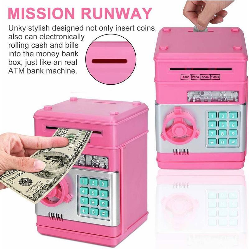 Light Pink Piggy Bank - Electronic ATM Password Cash Coin Can! Auto Scroll Paper Money Saving Box.