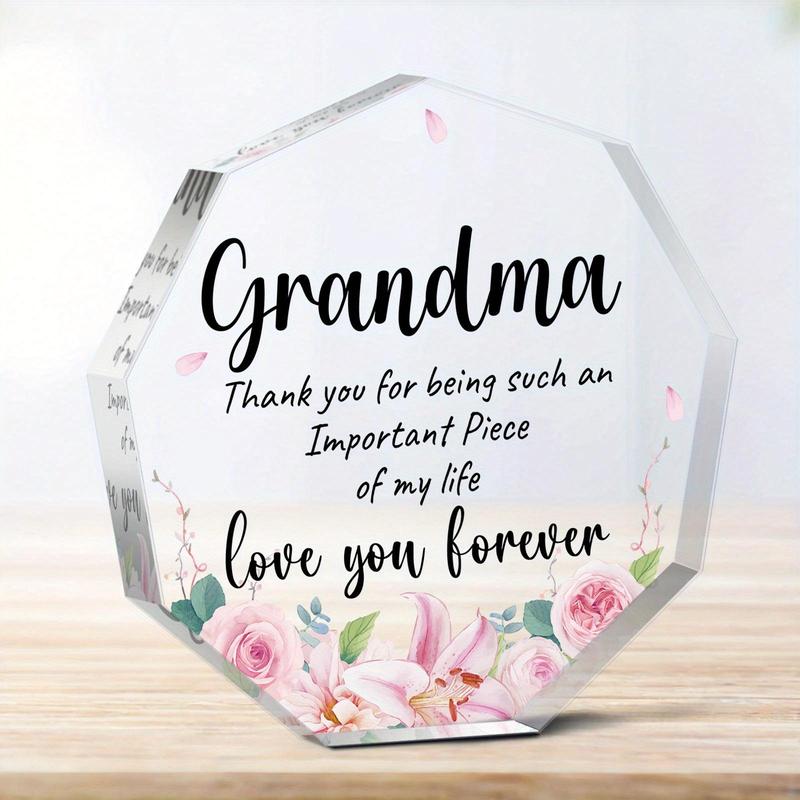 Irregular Shaped Acrylic Plaque, Flower Pattern Transparent Acrylic Gift for Grandma, Creative Birthday Gift for Grandma, Home Decoration Ornaments