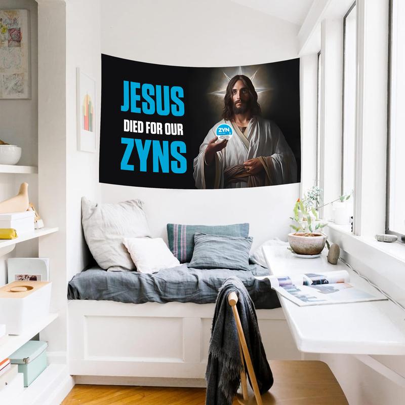 Zyn Jesus Flag 3x5 Feet Flag Funny Poster Durable Man Cave Wall Flag with Brass Grommets This beautiful entertaining banner flag for College Dorm