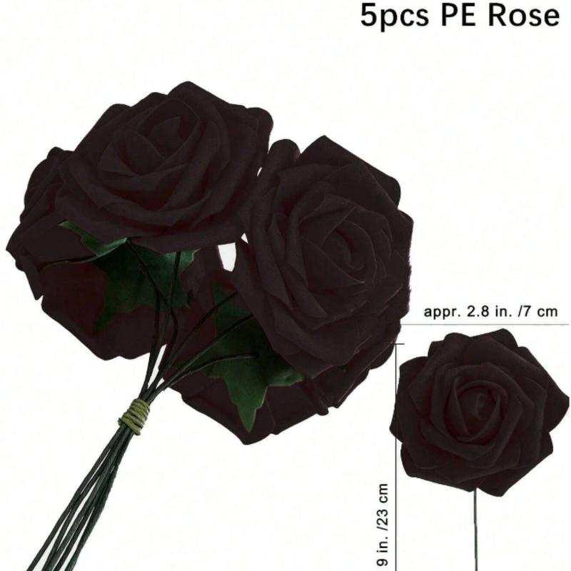 5pcs Black Roses Artificial Flowers With Stems for Halloween Home Decoration