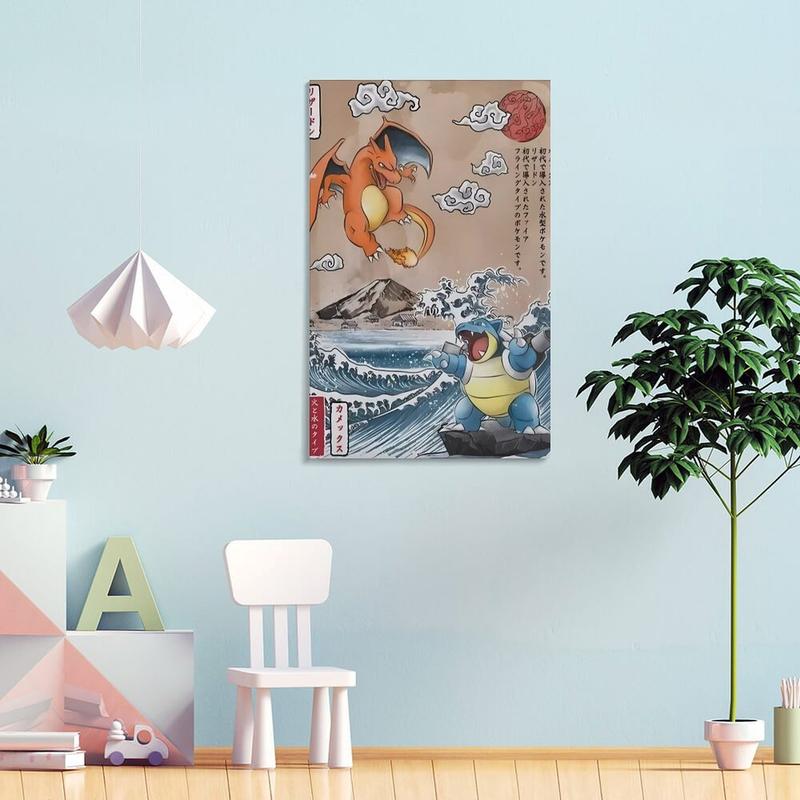 Charizard Vs Blastoise Wall Poster, Vintage Poster, Gift Poster Canvas Painting Wall Posters