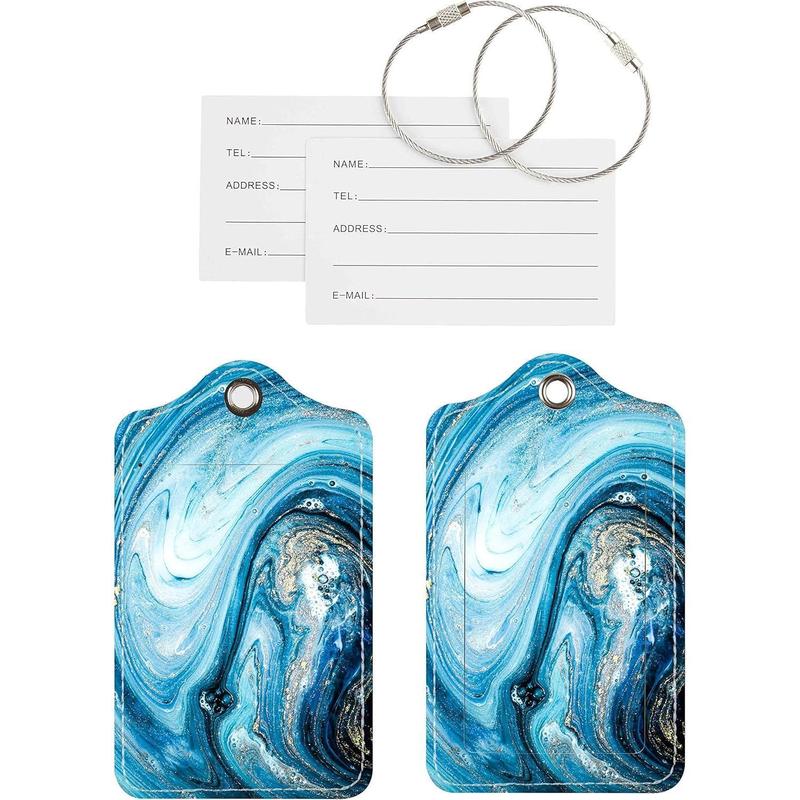 4 Pack Luggage Tags with Full Privacy Cover Stainless Steel Loop for Travel Bag Suitcase