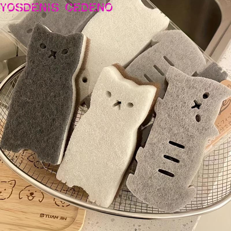 4pcs Cute Cat Sponge Set for Kitchen - Thick, Durable Dishwashing & Cleaning Tools