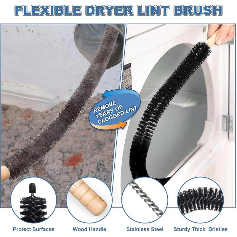 2 Count Dryer Vent Cleaner Kit Compatible with All Vacuum Cleaner, Dryer Lint Brush and Vacuum Hose Attachment with Stretch Universal Connector, Quickly Lint Remover