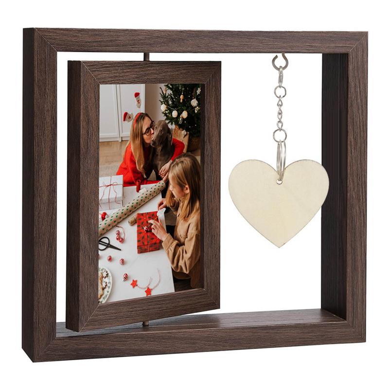 Wooden Photo Frame Without Photo, 1 Count Double Sided Rotating Photo Frame, Heart Pendant Photo Frame For Home Decor