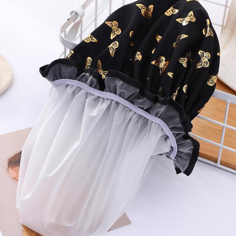 Double Layer Thickened Shower Cap, 1 Count Butterfly Pattern Waterproof Bathing Hair Cap, Bathroom Supplies for Women & Girls