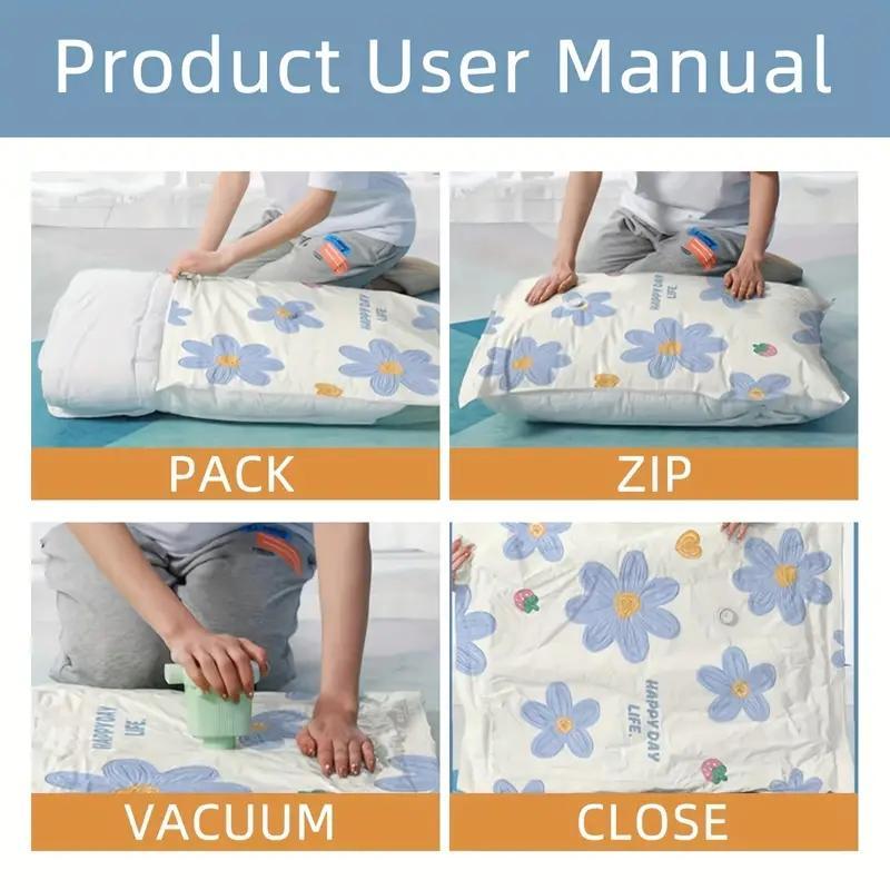 Vacuum Compression Bag, 1 Count Strawberry & Flower  Pattern Lovely Quilt Storage Bag, Dustproof & Waterproof Storage Bag for Home & Travel(without Pump)