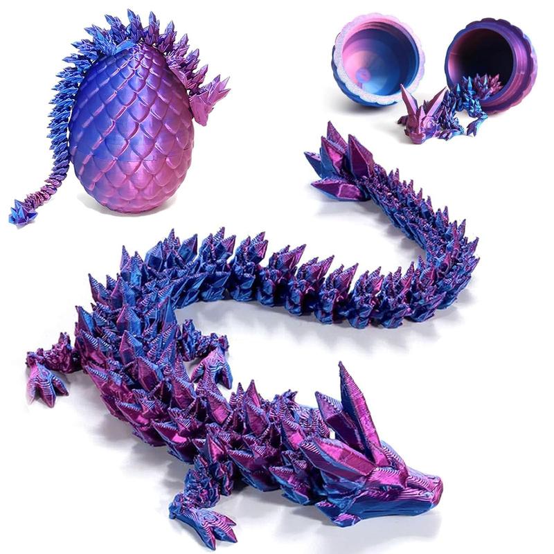 3D Printed Dragon Eggs with Dragon Inside, Articulated Crystal Dragon in Egg, Executive Dragon Fidget Desk for Gifts, Home Office Decor (Purple)