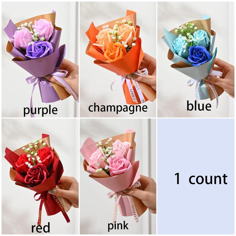 Artificial Rose Bouquet, 1 Count Faux Flower Bouquet, Decorative Flowers for Home Party & Wedding & Anniversary & Birthday, Gift for Mom