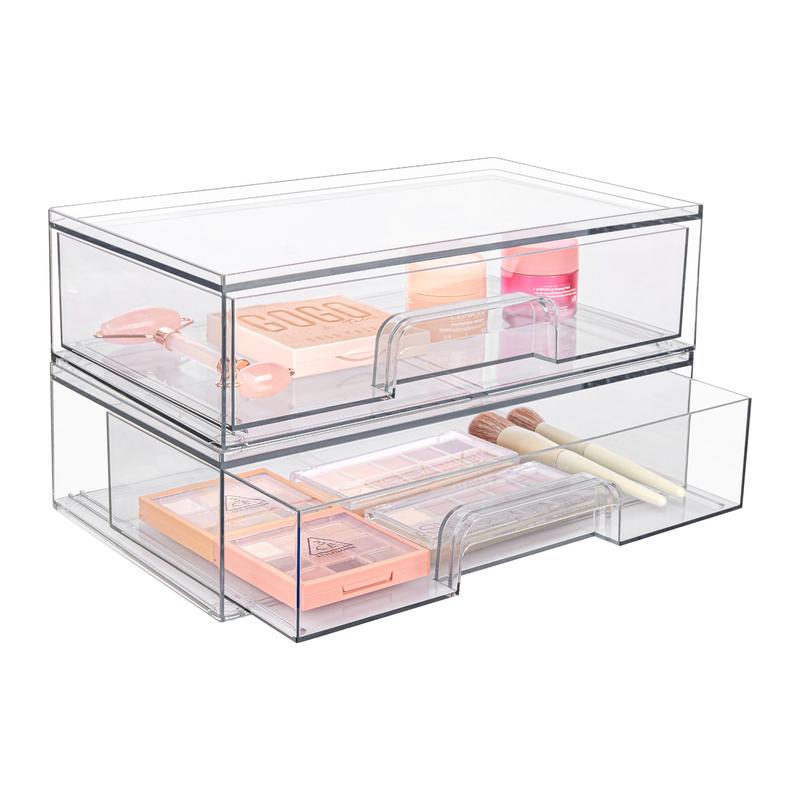 Vtopmart Clear Stackable Transparent Acrylic Plastic Storage Wide Drawers,Desk Organization Boxes  for Makeup Palettes, Cosmetics, and Beauty Supplies