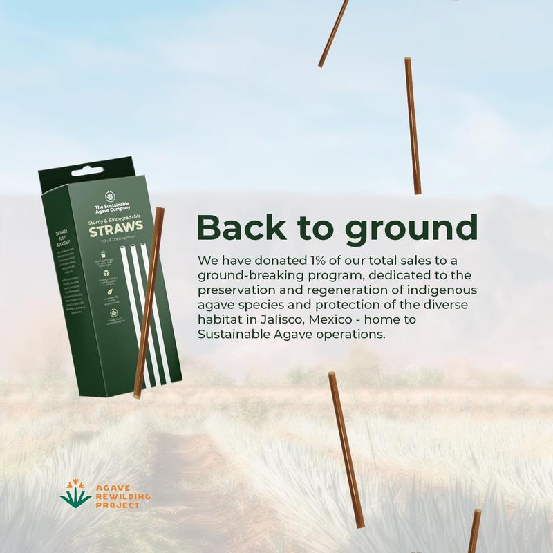 Sustainable Agave Co - 100 Agave Fiber Unwrapped Drinking Straws - Biodegradable Plant-Based, Made from Upcycled Materials, 8” Brown Disposable Straws