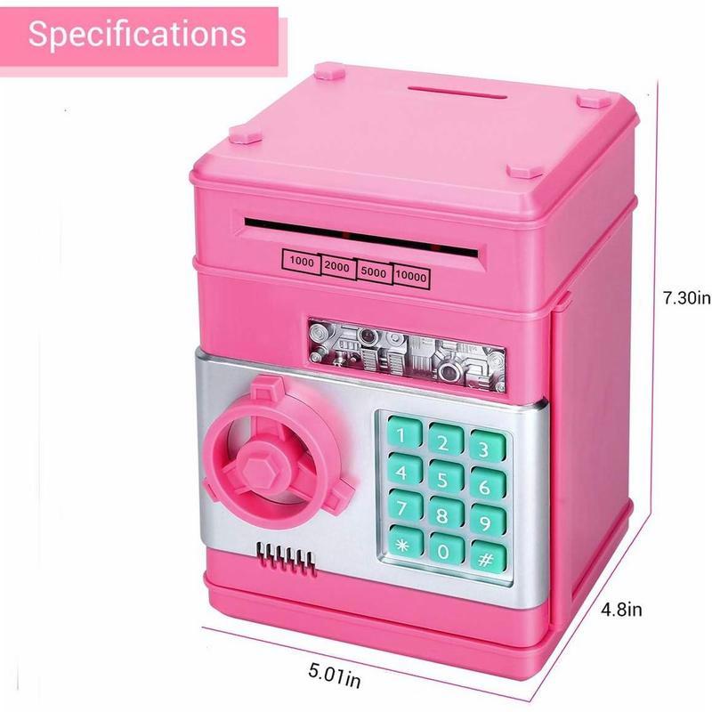 Light Pink Piggy Bank - Electronic ATM Password Cash Coin Can! Auto Scroll Paper Money Saving Box.