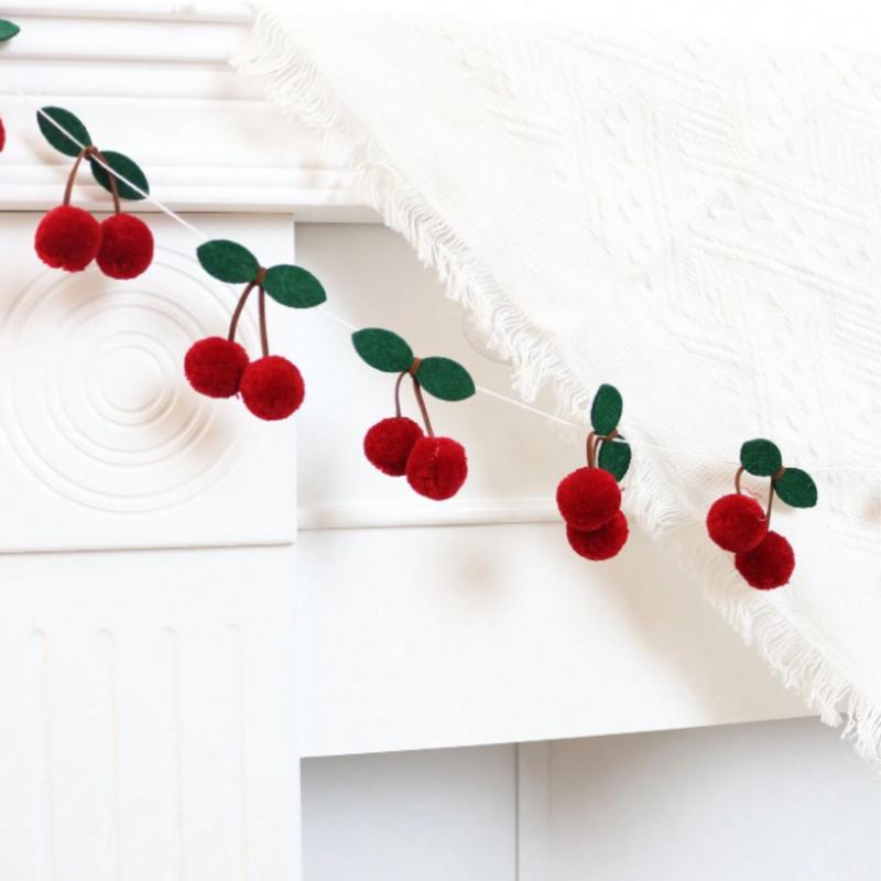 Hangable Cherry Plush Ball DIY Threading Banner for Bedroom Wall Decoration - Ornaments