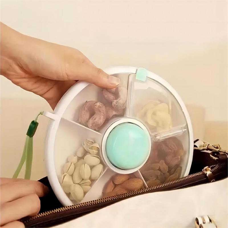 Round Snack Storage Box, Multi-grid Snack Storage Tray with Lid & Rope, Kitchen Gadget, Summer Gift, Portable Snack Organizer for Home Office School, Summer Home Essentials