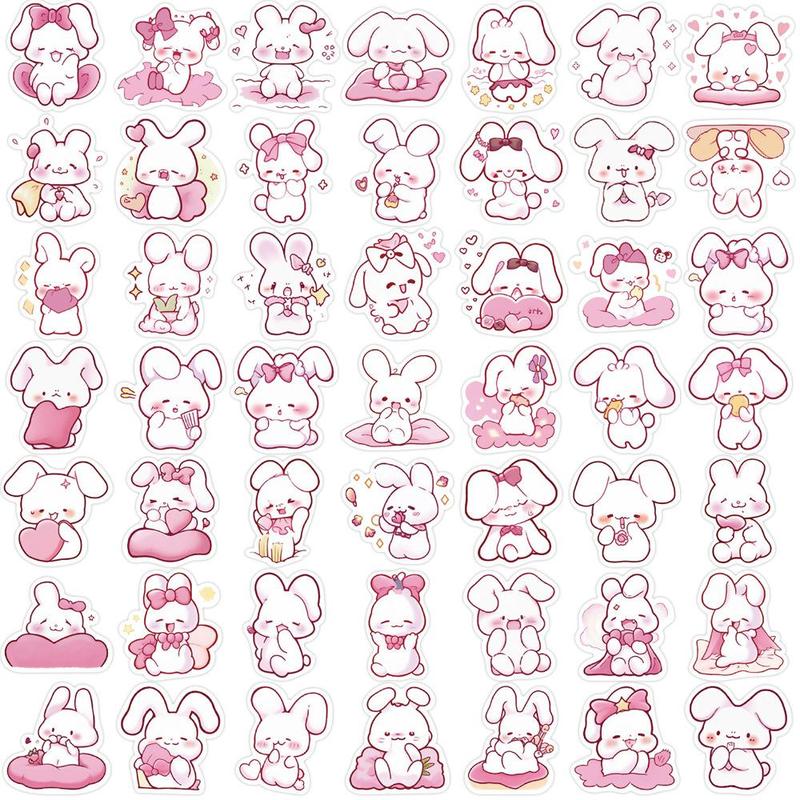 Decorative Ornaments, 50pcs Cartoon Rabbit Series Sticker for Easter Decor, Waterproof Sticker Pack for Wall Water Bottle Skateboard Helmet Car Bike