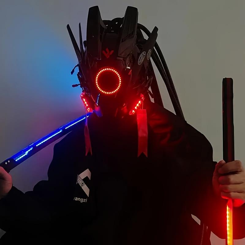 Cyberpunk Warrior Mask - Futuristic Sci-Fi LED Mask with Light-Up Features, Mechanical Design, Cool & Handsome Style, Perfect for Punk Cosplay and Costume Parties Ghost Print Unisex Stocking Balaclava Mask