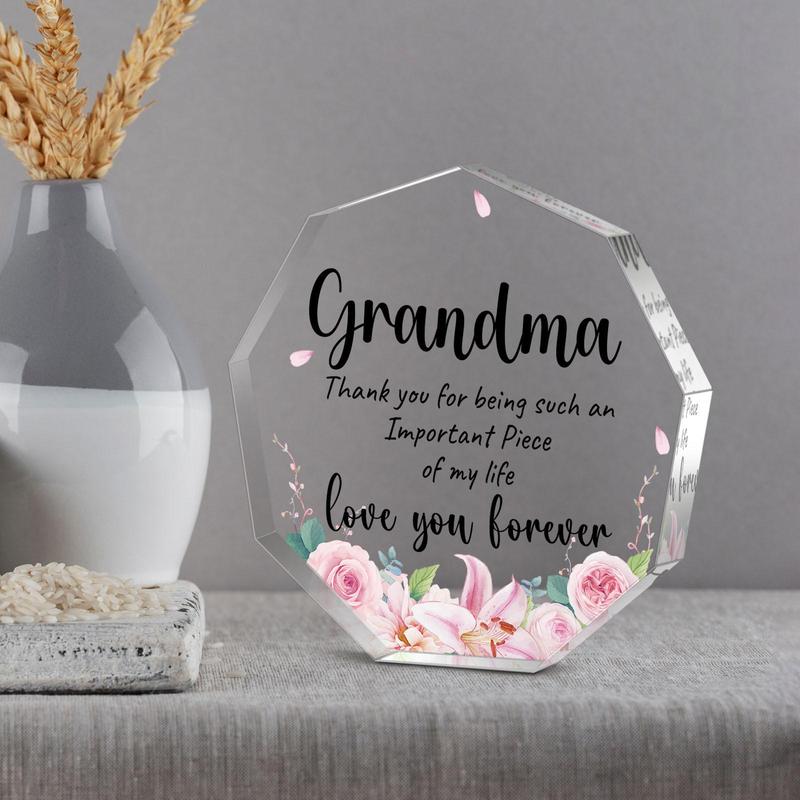 Irregular Shaped Acrylic Plaque, Flower Pattern Transparent Acrylic Gift for Grandma, Creative Birthday Gift for Grandma, Home Decoration Ornaments