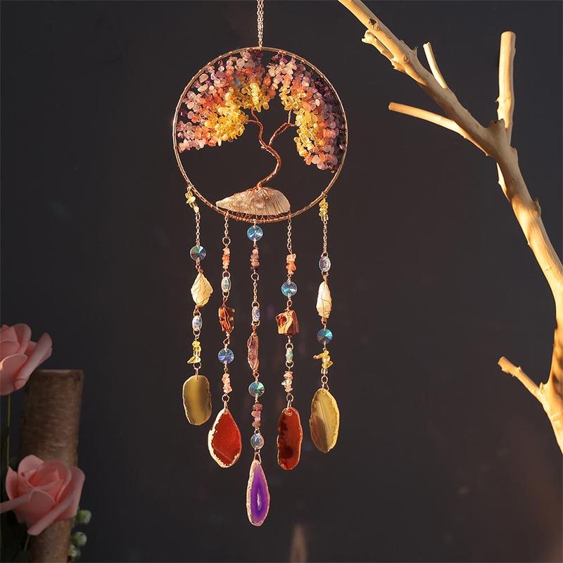 Colorful Tree Of Life Dream Catcher for Room Decor, 1 Count Artificial Crystal Hanging Decor, Boho Style Hanging Decor for Home Living Room Room Garden Wall Decor