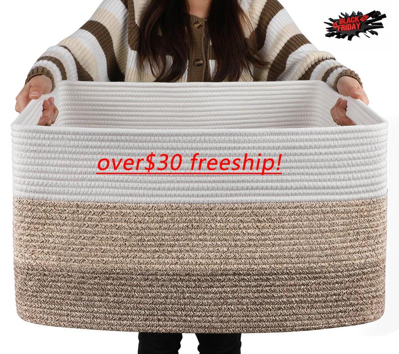 OIAHOMY Large Foldable Woven Rope Blanket Storage Basket, 22