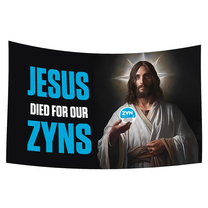 Zyn Jesus Flag 3x5 Feet Flag Funny Poster Durable Man Cave Wall Flag with Brass Grommets This beautiful entertaining banner flag for College Dorm