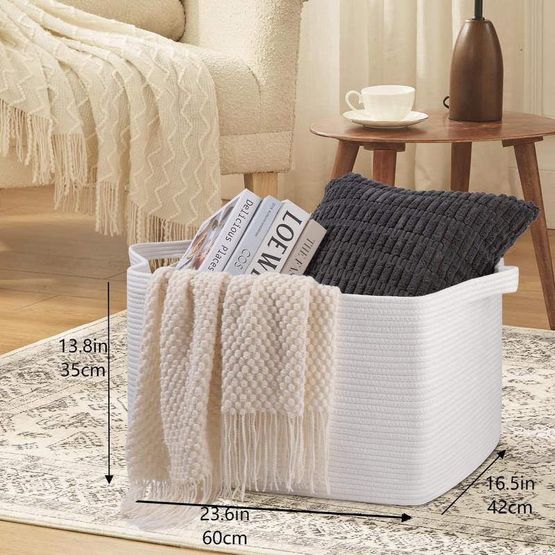 OIAHOMY Large Foldable Woven Rope Blanket Storage Basket, 22