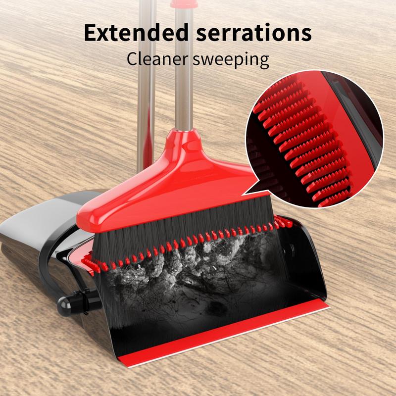 Long Handle Broom with Upright Standing Dustpan Combo for Home and Office Cleaning Bristle Rubber