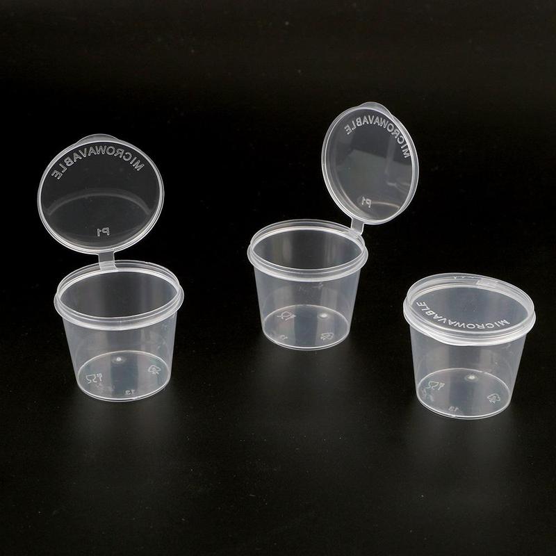 Disposable Sauce Cup with Lid (100pcs), Clear Disposable Sauce Cup, Kitchen Organizer, Food Sauce Container Box