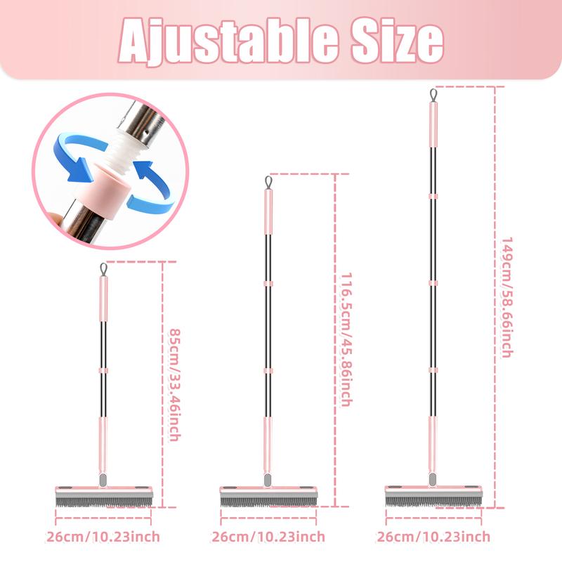 HAOTIKYU Pink Floor Scrub Brush with Long Handle 58'' Telescopic Handle Scrape Brush V-Shaped Corner Stiff Bristle Floor Scrubber with Squeegee for Cleaning Shower Bathroom Garage Kitchen Wall Tub Deck Tile