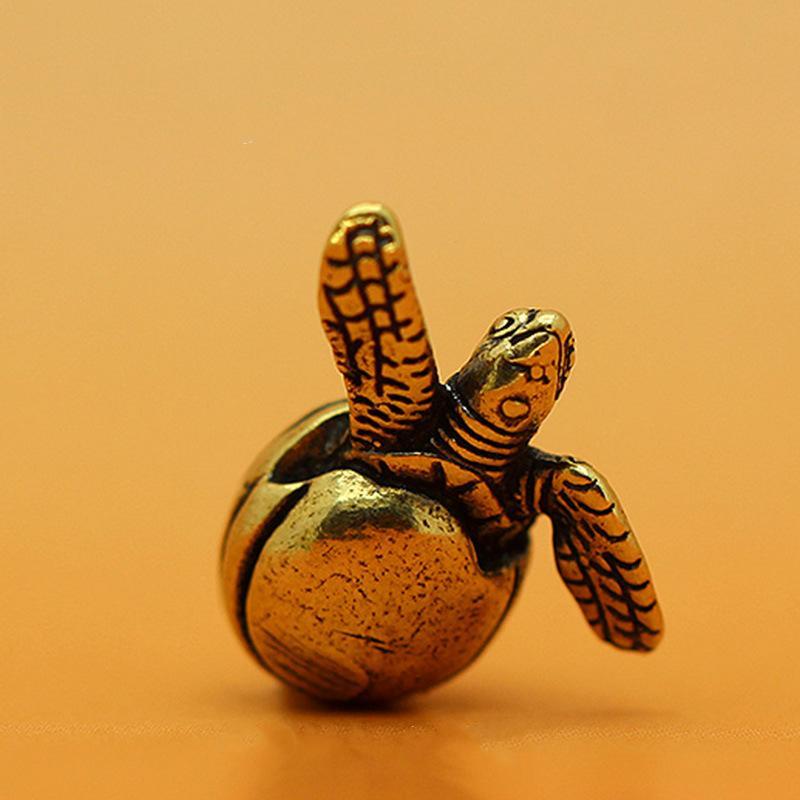 Lucky Turtle Design Miniature Figurine, 2 Counts set Cute Mini Brass Turtle Statue, Desktop Miniatures Decoration for Home Office Supplies