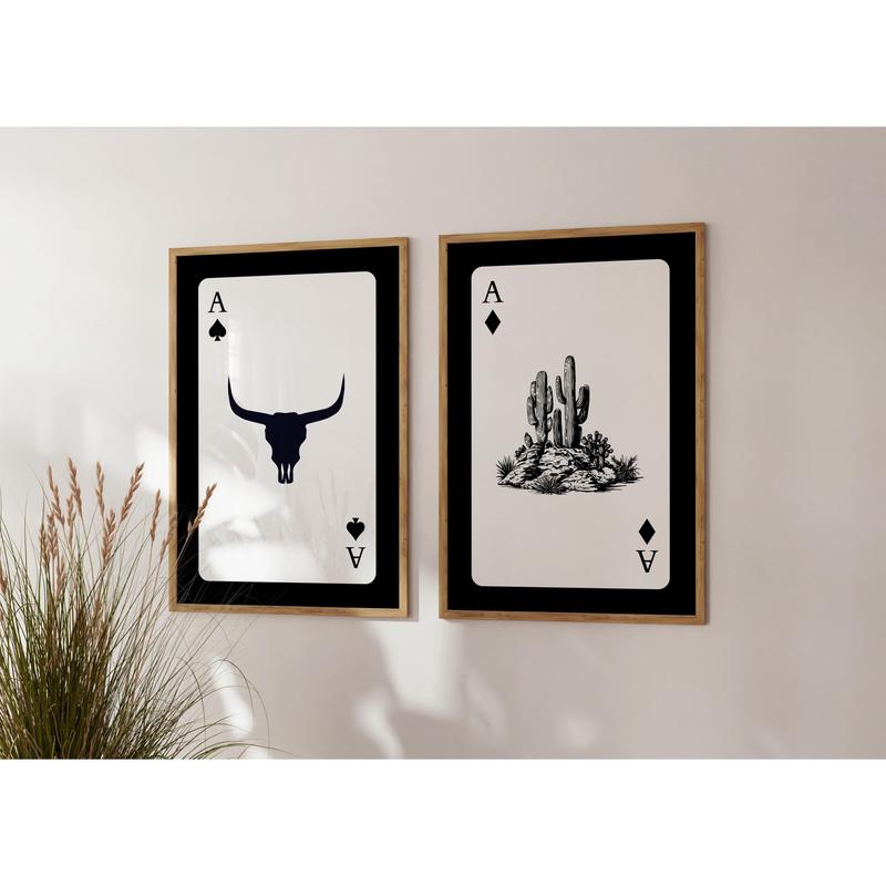 How Lucky Are We Set of 3, Ace Playing Card Poster, Trendy Western Wall Art, Retro Cowgirl Print, Modern Cowboy Decor Artistic Photo