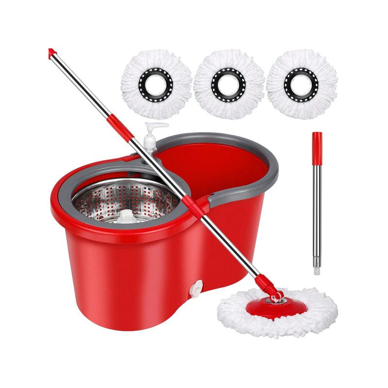 Spin Mop And Bucket With Wringer Set, 360° Mop And Bucket System With 3 Microfiber Mop Refills And 61