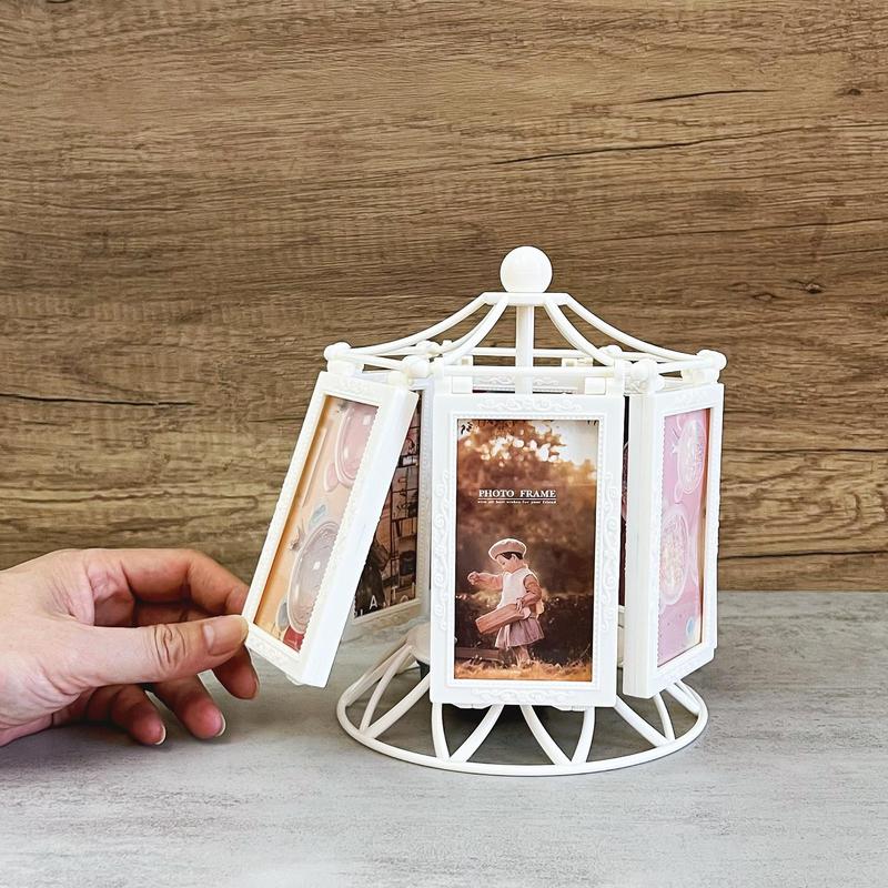 Musical Design Carousel Rotatable Photo Frame, Vintage Photo Frame Stand, Desktop Decorative Photo Frame, Home Decor for Living Room Bedroom