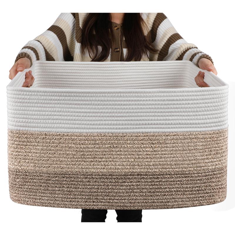 OIAHOMY Large Foldable Woven Rope Blanket Storage Basket, 22