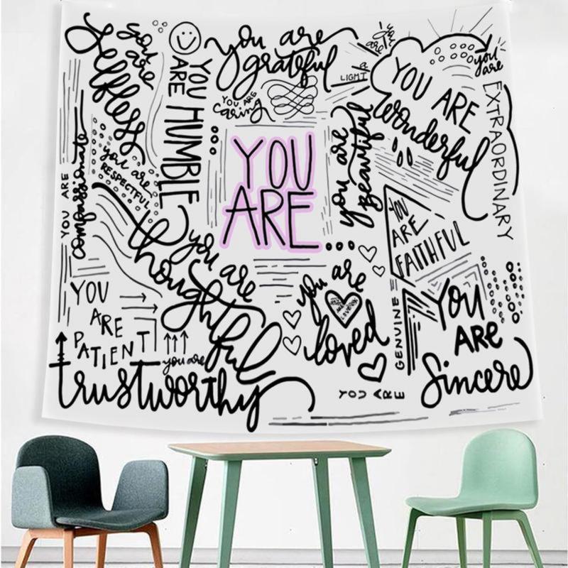 Christmas 2024 Ornament - Quote You Are Tapestry Inspirational Wall Art Wall Hanging Positive Saying Classroom Tapestry for Teen Girl Bedroom Dorm 50x60 Inches (Black)