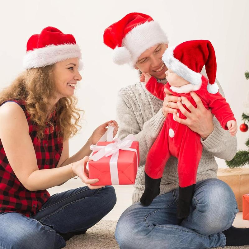 Santa Hat for Baby Adult Velvet Fluffy Christmas Hat for Boys Girls Men Women Gift New Year Party Supplies