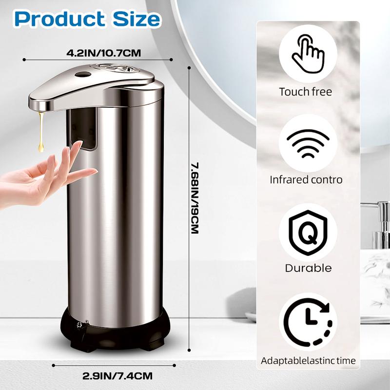 Automatic Soap Dispenser, Touchless 3-Level Adjustable Hand Sanitizer Dispenser, Equipped Upgraded Waterproof Base Infrared Sensor, Stainless Steel Liquid Soap Dispenser for Kitchen Bathroom