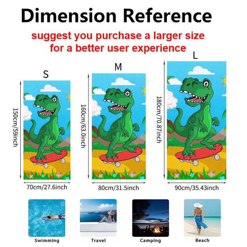 Cartoon Dinosaur Pattern Beach Towel, Beach Blanket, Mat, Quick Drying Beach Towel for Swimming, Camping & Outdoor Activities, Travel Essentials, Gifts