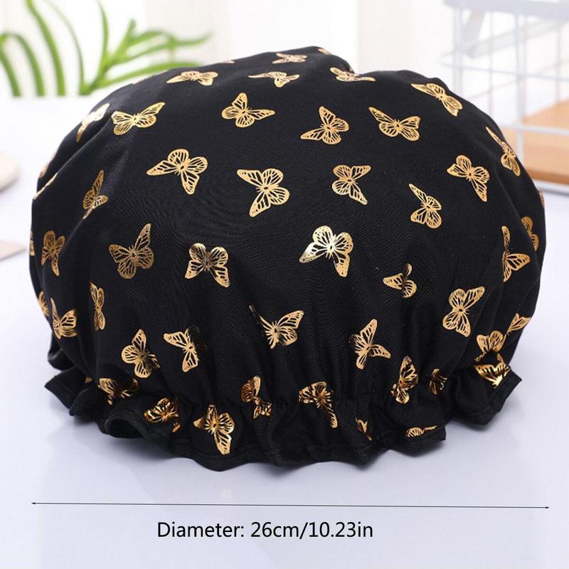 Double Layer Thickened Shower Cap, 1 Count Butterfly Pattern Waterproof Bathing Hair Cap, Bathroom Supplies for Women & Girls