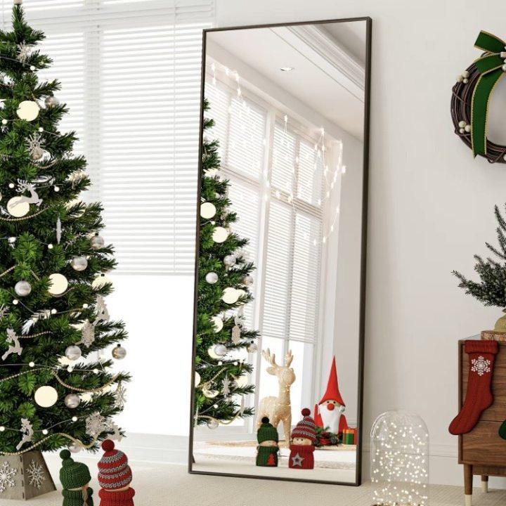 Floor Mirror with LED Light, 64” x 21” Full Length Mirror with Stand. Features Dimming & 3 Color Lighting, Can Be Wall Mounted or Freestanding. Ideal for Full Body Viewing in Living Room, Bedroom, or Cloakroom, White Frame.