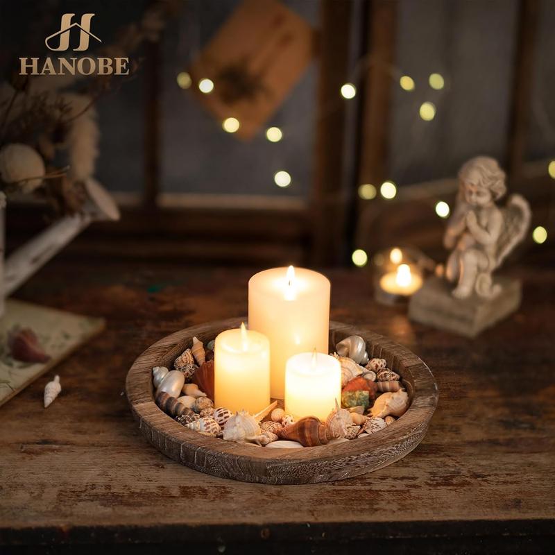 Candle Plate Holder Tray: Round Wooden Decorative Candle Plate Small Farmhouse Table Centerpiece Rustic Wood Tealight Pillar Trays for Christmas Wedding Halloween Home Decor