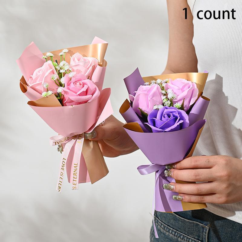 Artificial Rose Bouquet, 1 Count Faux Flower Bouquet, Decorative Flowers for Home Party & Wedding & Anniversary & Birthday, Gift for Mom