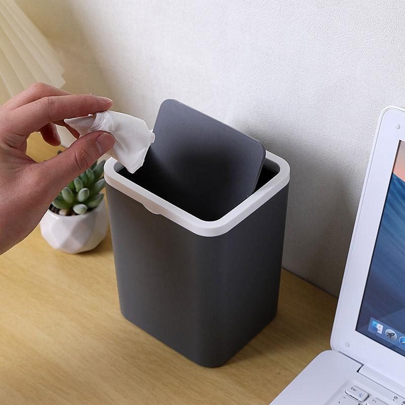 Solid Color Trash Can with Lid, Desktop Waste Bin, Small Garbage Bin for Home Office Dormitory