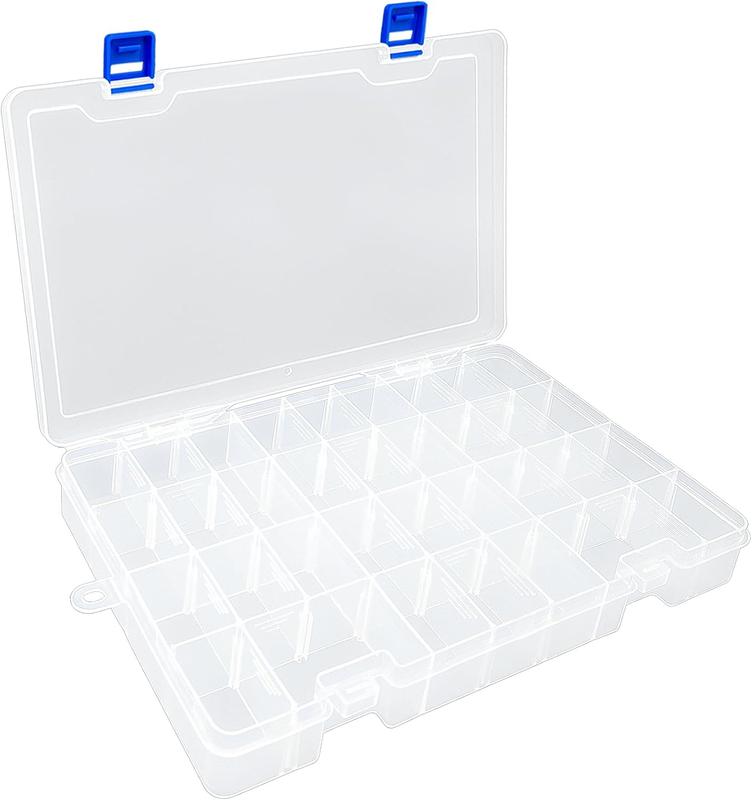 Plastic Organizer Container Storage Box Adjustable Divider Removable Grid Compartment for  Beads Earring Container Tool Fishing Hook Small Accessories(34 Grids, White X 1)