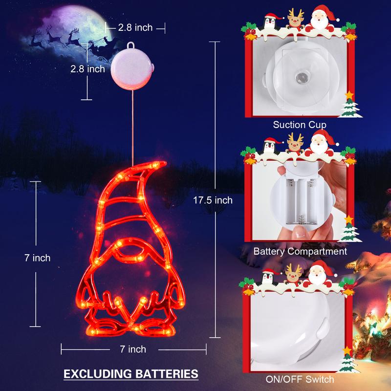 LOLStar Christmas Lights, 3 Pack Red White And Green Gnomes Window Lights WithSuction Cups, 2024 Upgrade Timer Function And Slowly Fade Mode Battery OperatedIndoor Lights For Christmas Decorations