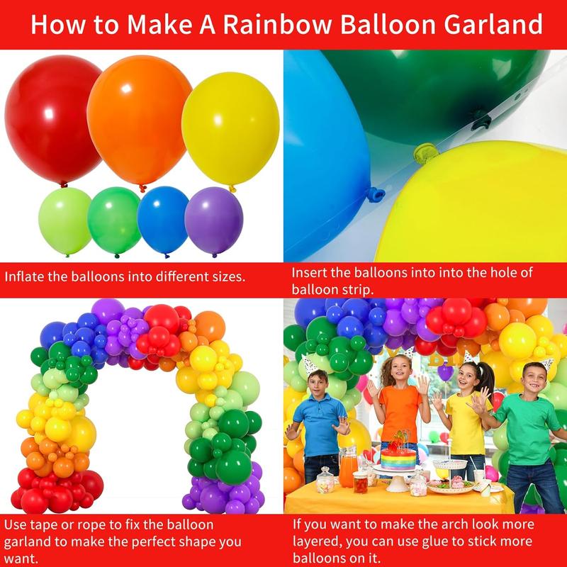 189 count Rainbow Balloon Garland Arch Kit, 7 Assorted Colors 5 12 18 Inch Latex Balloons for Birthday Party  Shower Wedding Anniversary Decoration