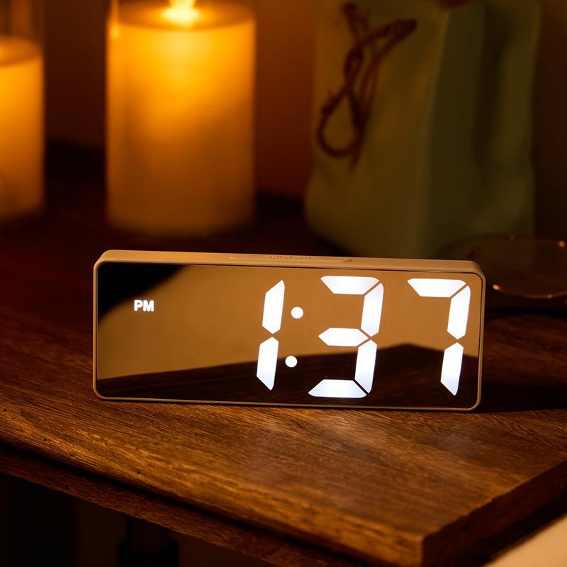 Back to School Supplies LED Digital Alarm Clock - Stylish Bedroom Display with Adjustable Brightness, Temperature Monitor, 12 24 Hour Format, and Hourly Timekeeping - No Battery or Adapter Included